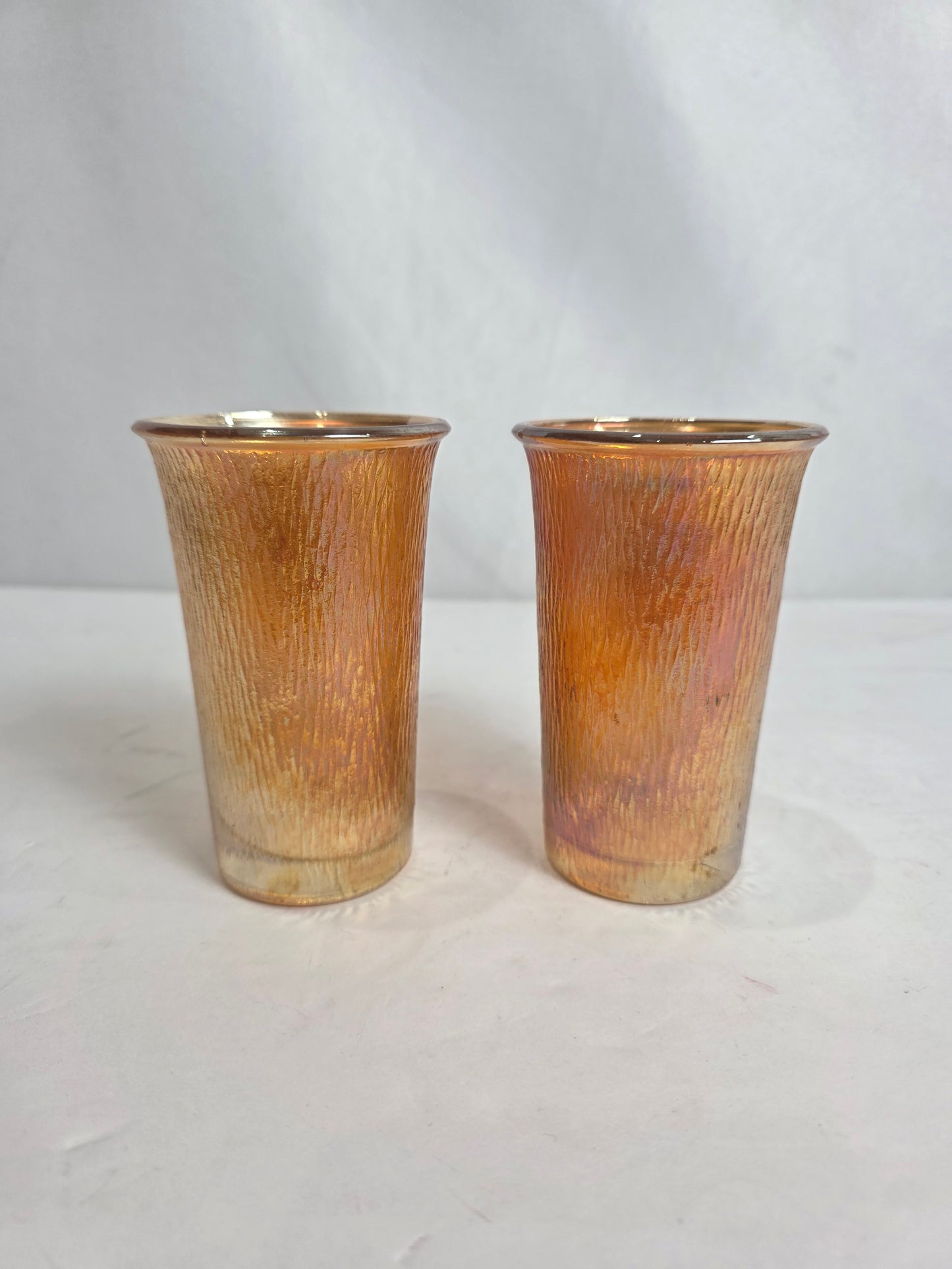 Set of 2 Vtg. Orange Carnival Glass Tumblers