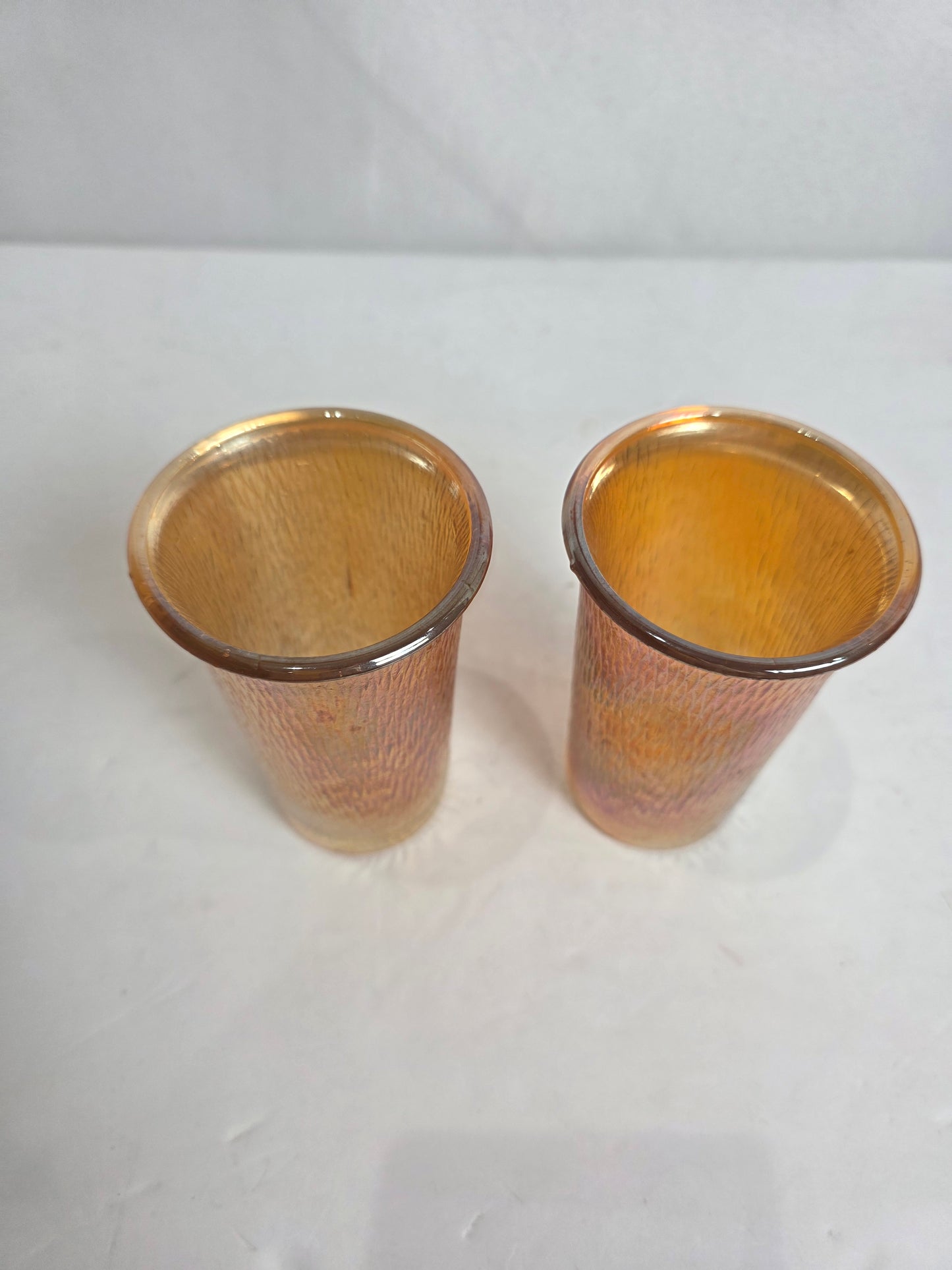 Set of 2 Vtg. Orange Carnival Glass Tumblers