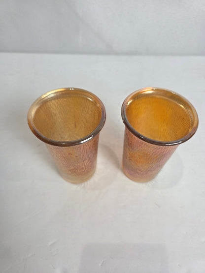 Set of 2 Vtg. Orange Carnival Glass Tumblers