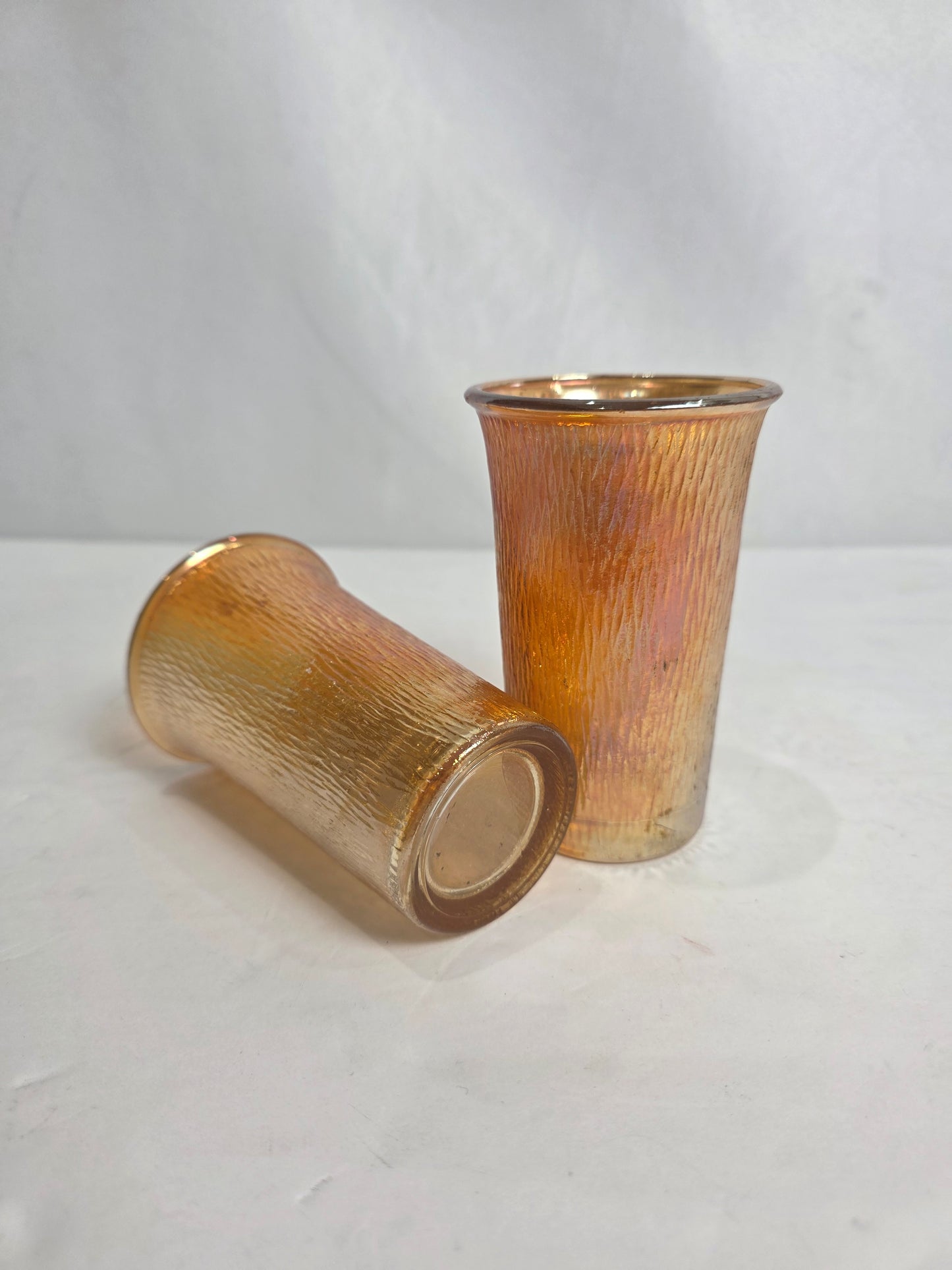 Set of 2 Vtg. Orange Carnival Glass Tumblers