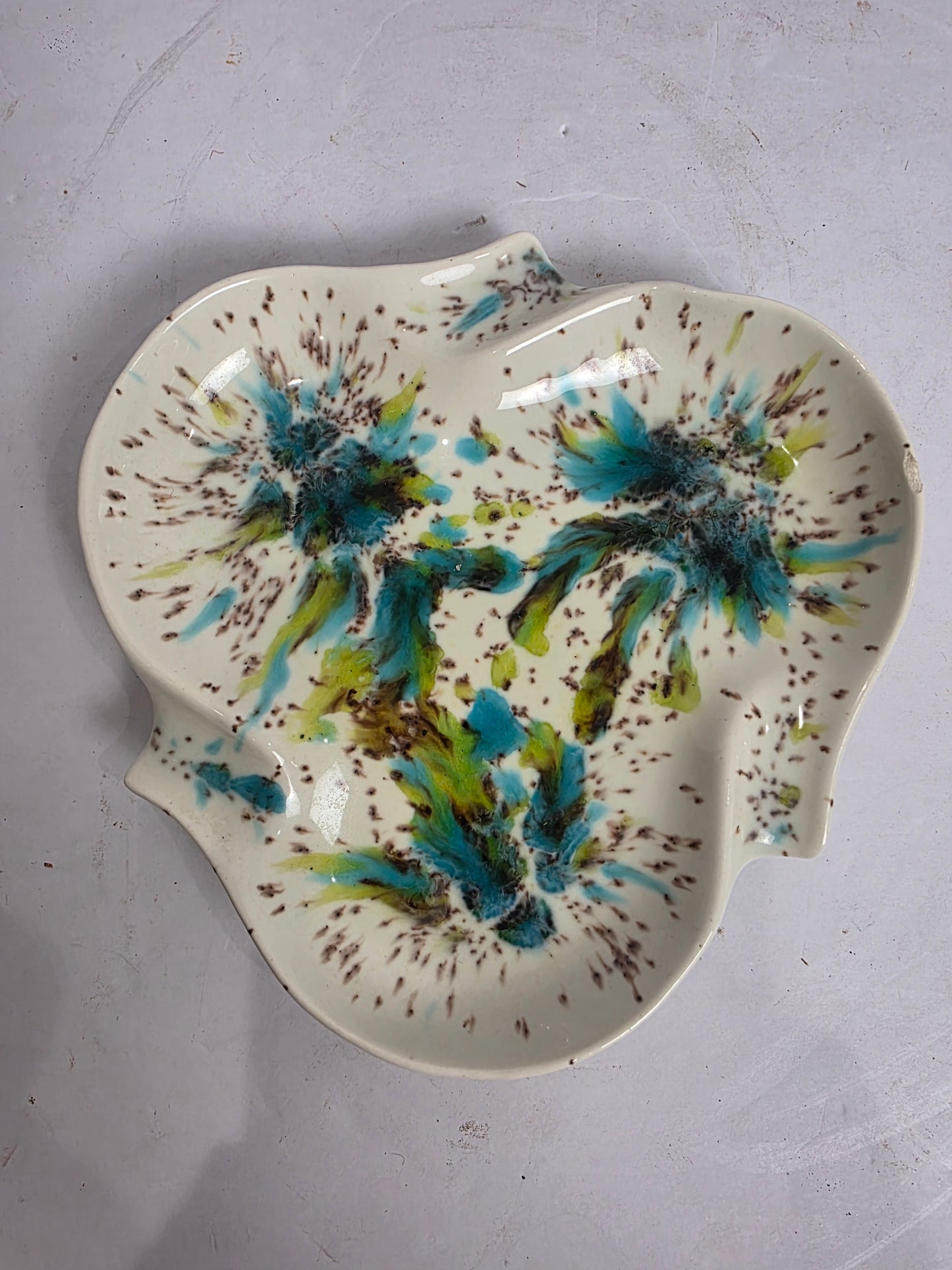 Vtg. MCM Teal/Green Speckled Ashtray