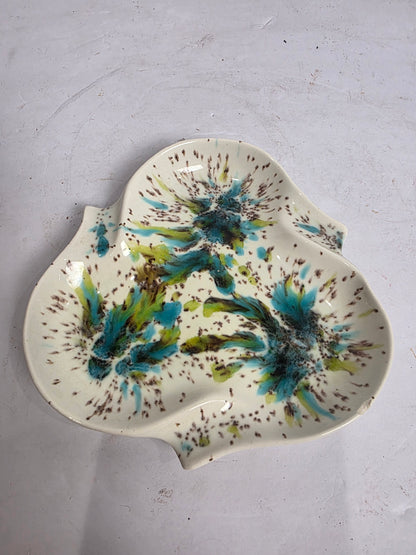 Vtg. MCM Teal/Green Speckled Ashtray