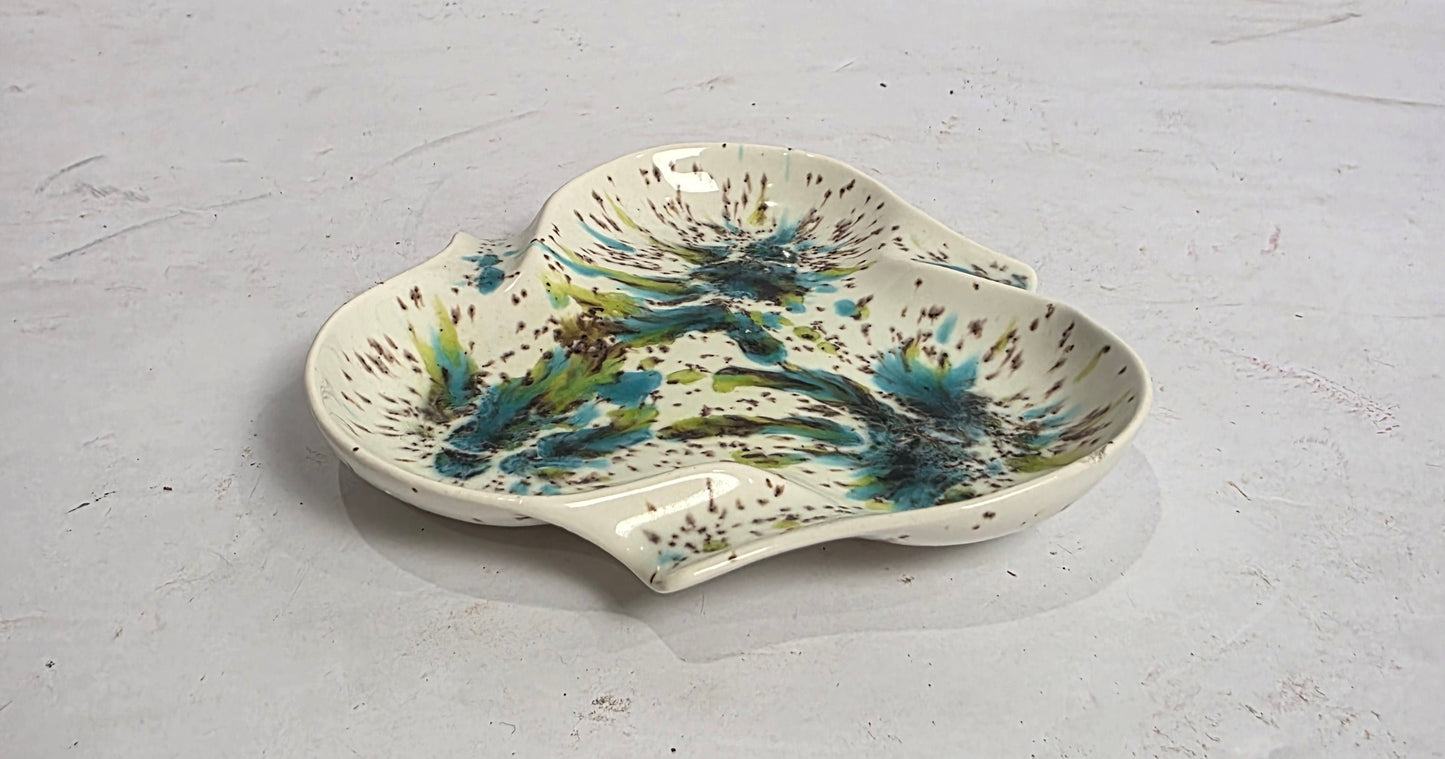Vtg. MCM Teal/Green Speckled Ashtray