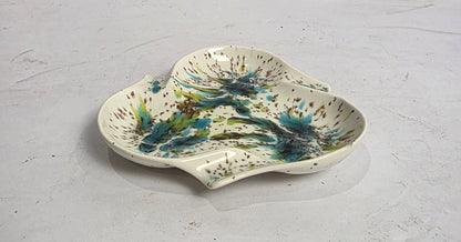 Vtg. MCM Teal/Green Speckled Ashtray