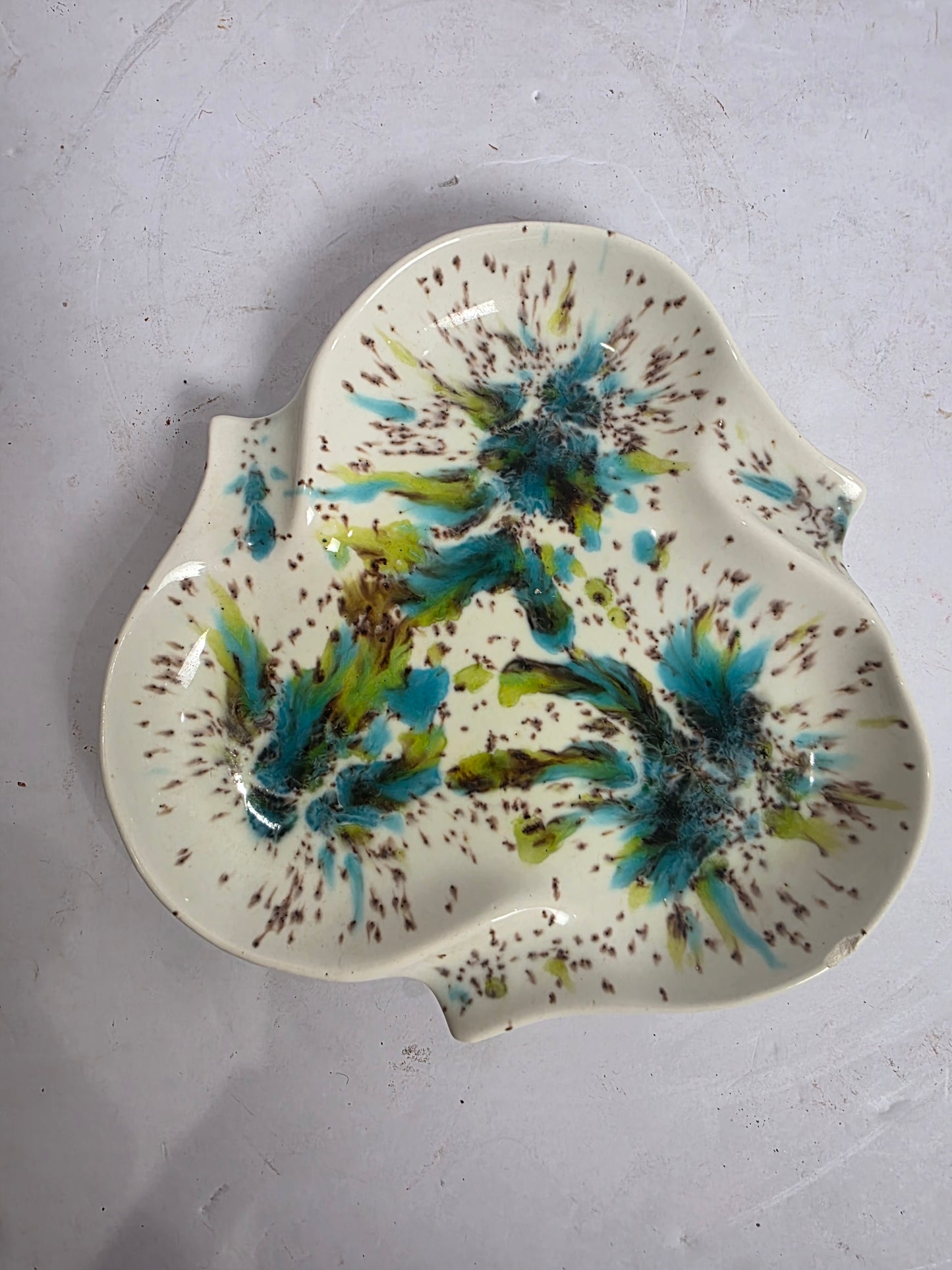 Vtg. MCM Teal/Green Speckled Ashtray