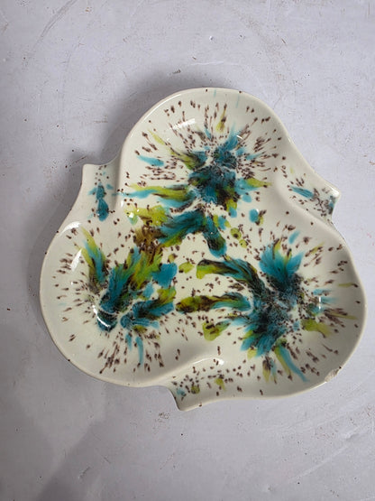 Vtg. MCM Teal/Green Speckled Ashtray