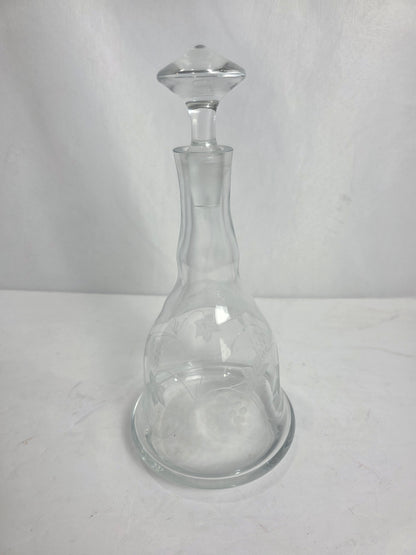 Vtg. Etched Glass Grape Decanter