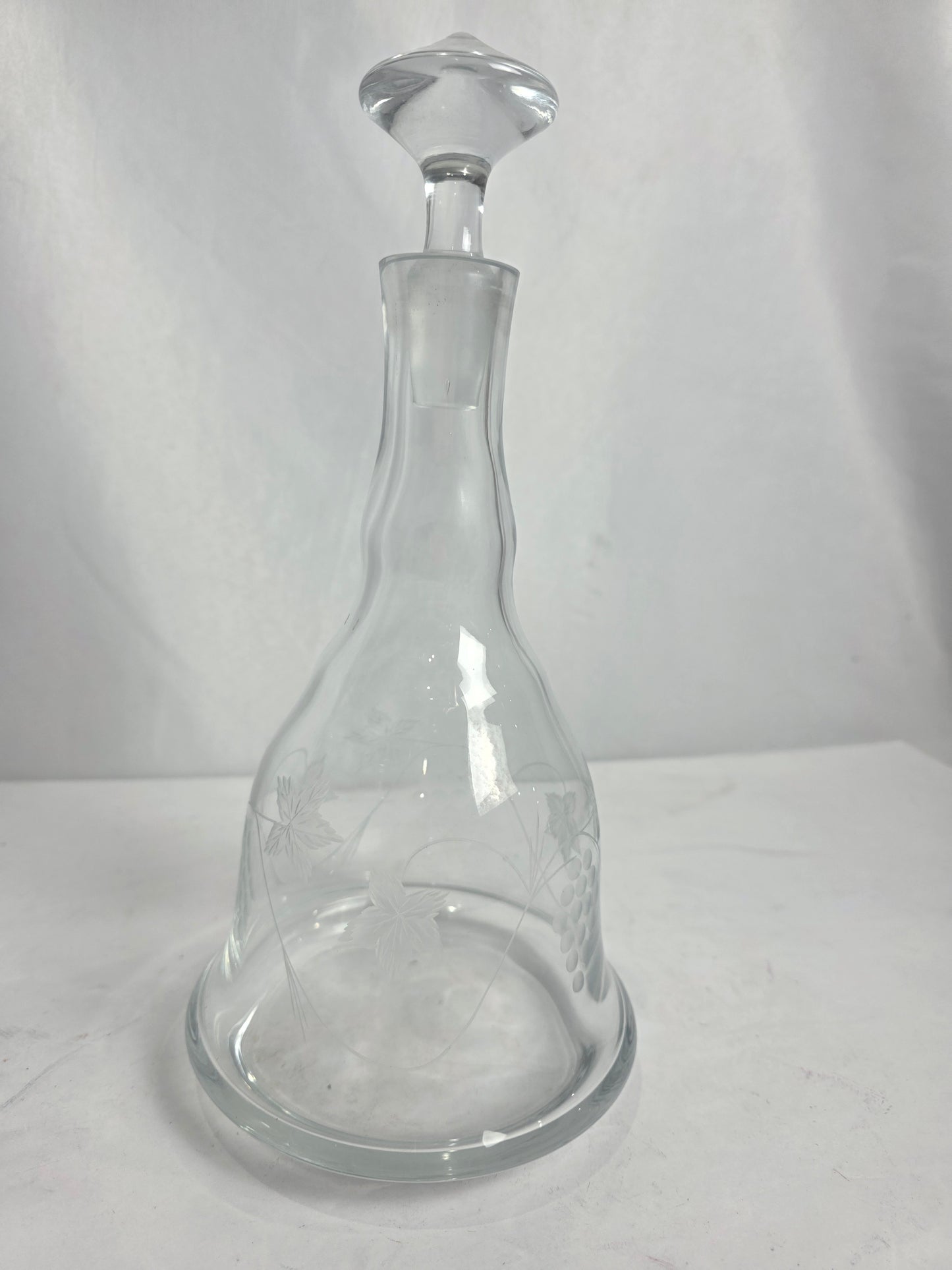 Vtg. Etched Glass Grape Decanter