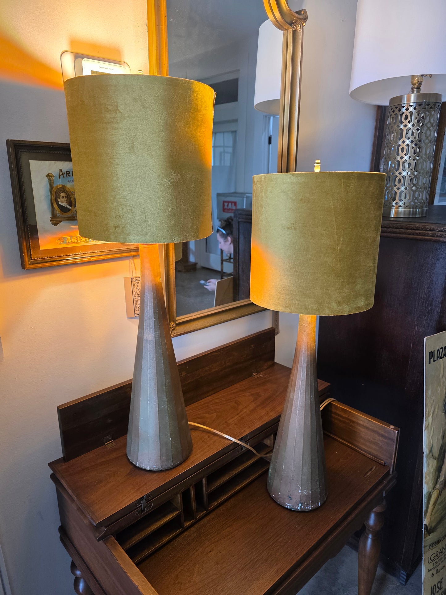 Vtg. MCM Copper Lamp Set (2)