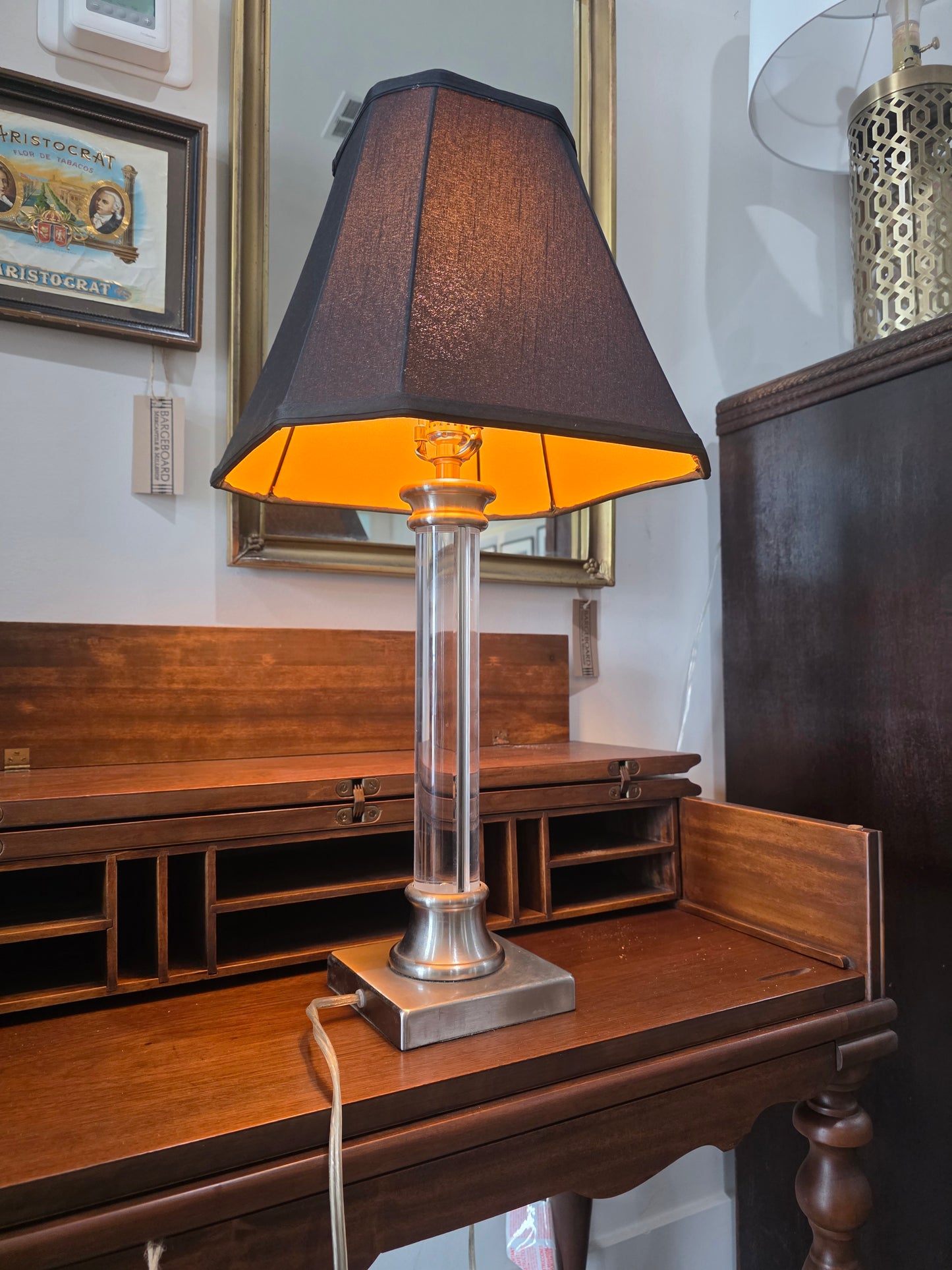 Vtg. Clear Glass/Metal Lamp