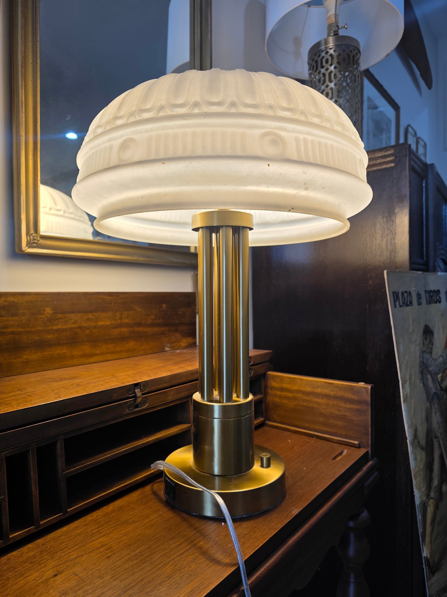 Bargeboard Original Brass Lamp with Art Deco Shade