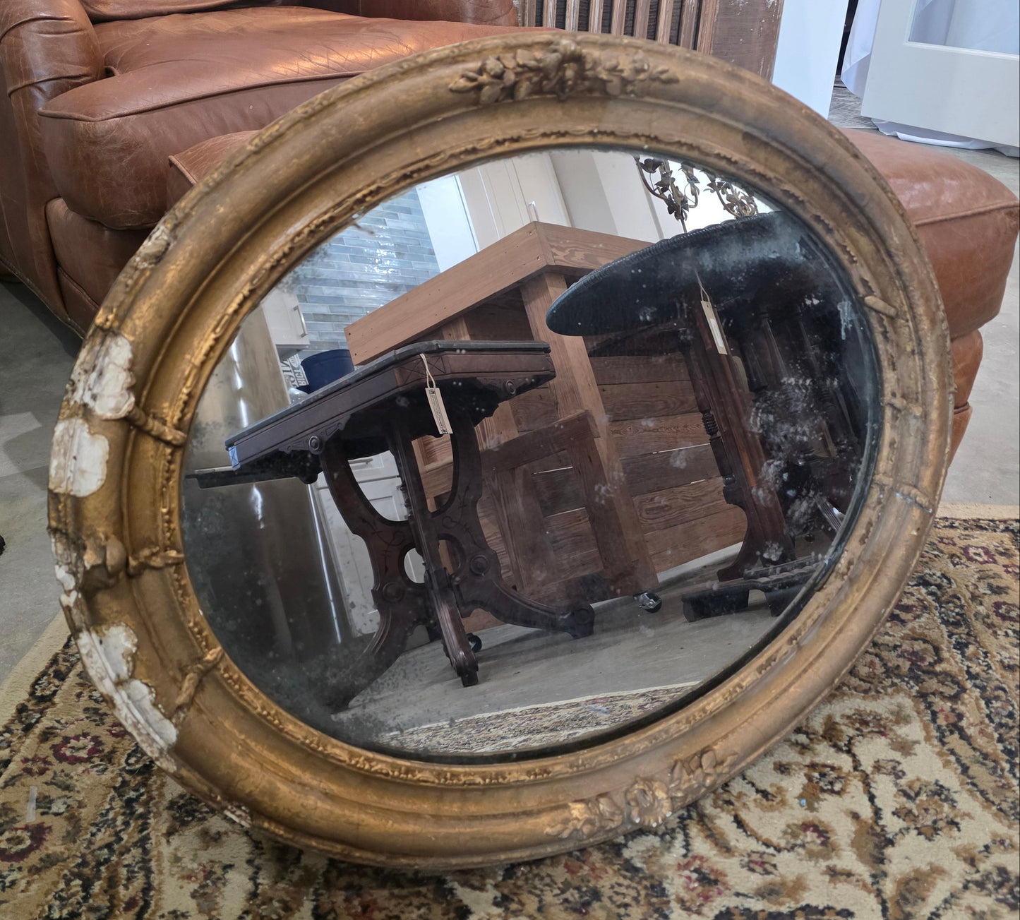 Vtg. Oval Mirror w/ Gold Frame