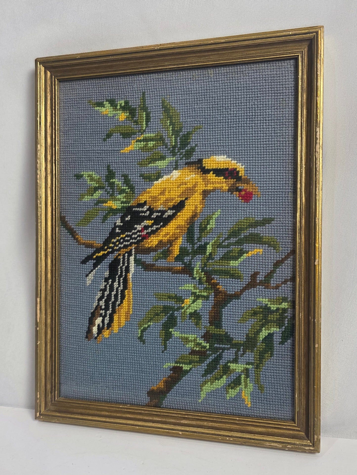 Vtg. Embroidered Yellow Bird