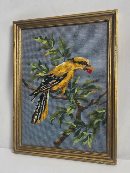 Vtg. Embroidered Yellow Bird