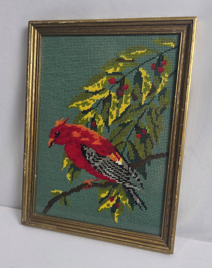 Vtg. Embroidered Red Bird