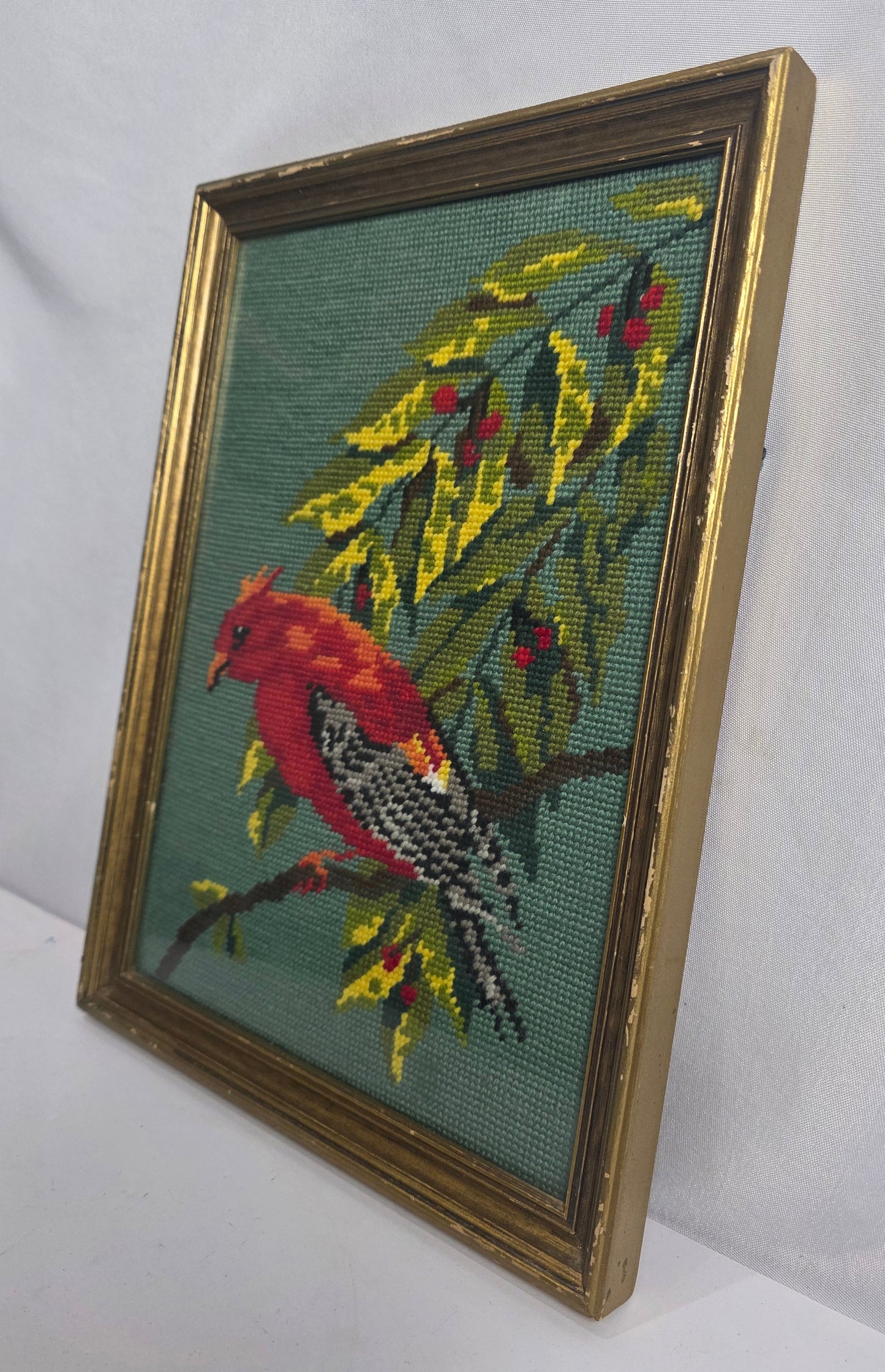 Vtg. Embroidered Red Bird