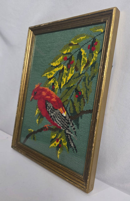 Vtg. Embroidered Red Bird