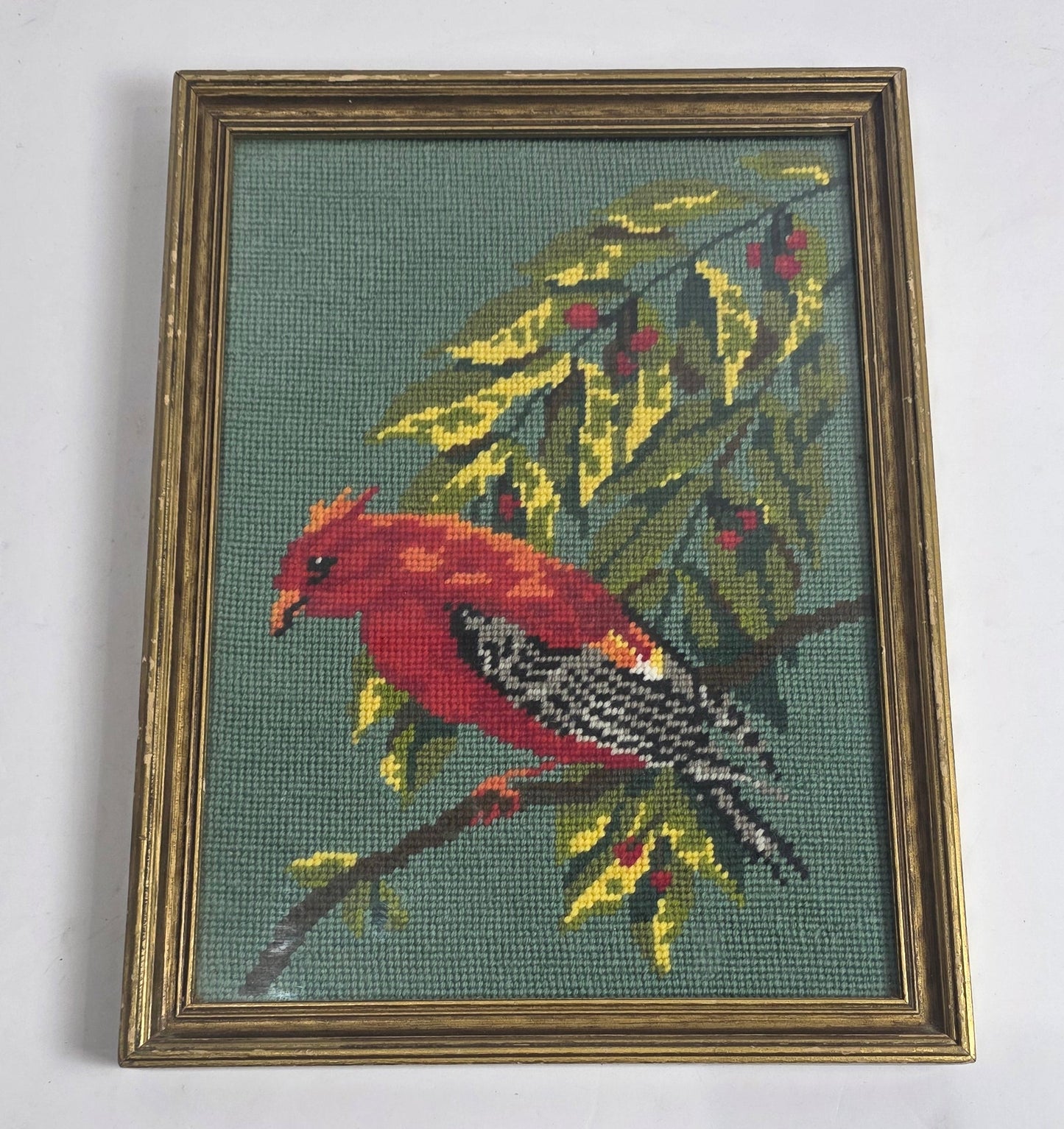 Vtg. Embroidered Red Bird