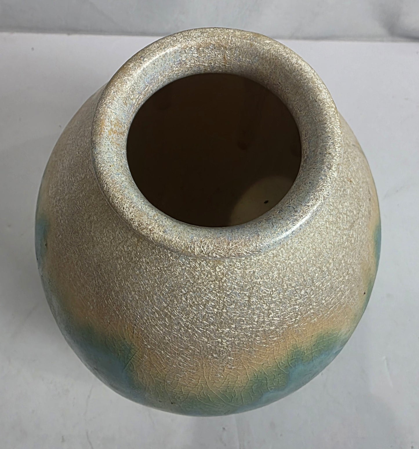 Vtg. Drip Glaze Aqua/Cream Ceramic Vase