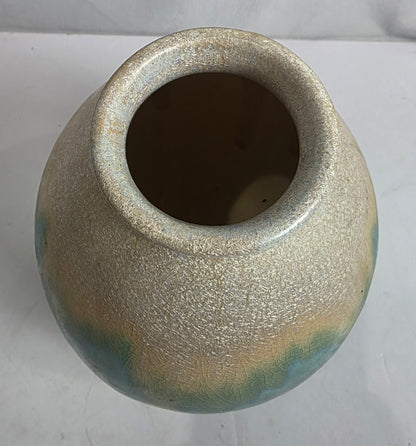Vtg. Drip Glaze Aqua/Cream Ceramic Vase