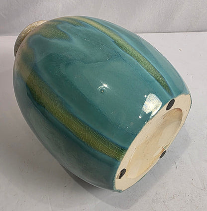 Vtg. Drip Glaze Aqua/Cream Ceramic Vase