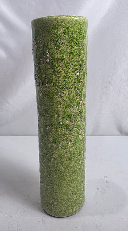 Vtg. Lime Green Ceramic Vase w/ Crackle Glaze
