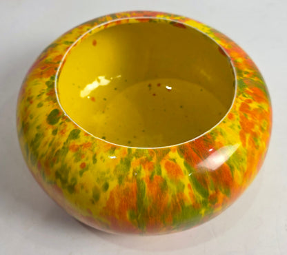 Vtg. CA Pottery Orange/Green/Yellow Speckled Bowl