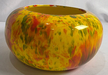 Vtg. CA Pottery Orange/Green/Yellow Speckled Bowl