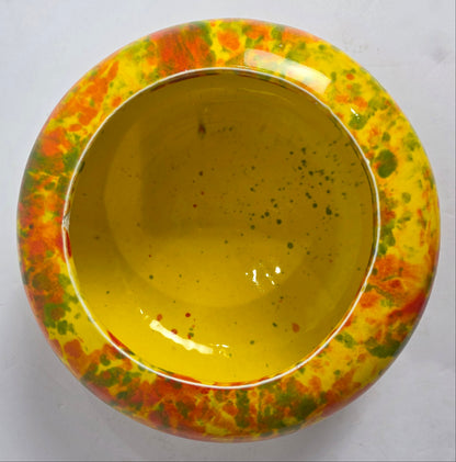 Vtg. CA Pottery Orange/Green/Yellow Speckled Bowl