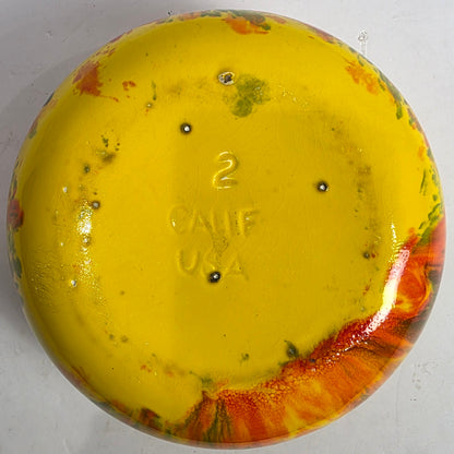 Vtg. CA Pottery Orange/Green/Yellow Speckled Bowl