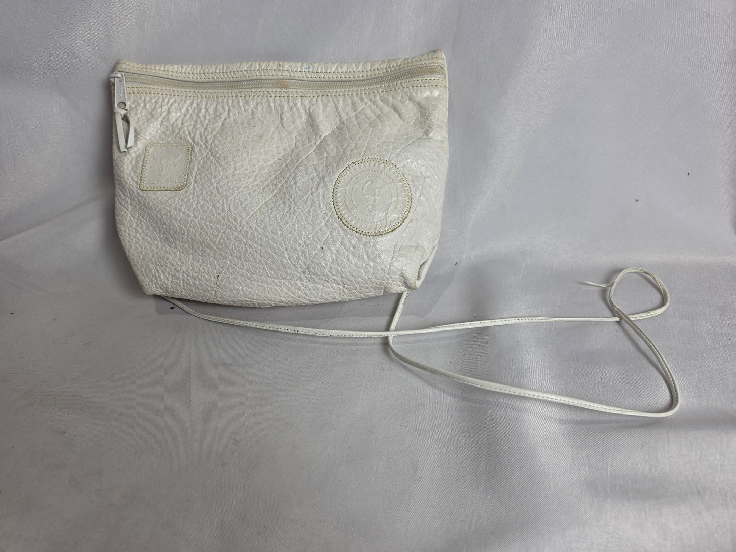 Vintage Carlos Falchi white leather Buffalo shoulder bag CSHW