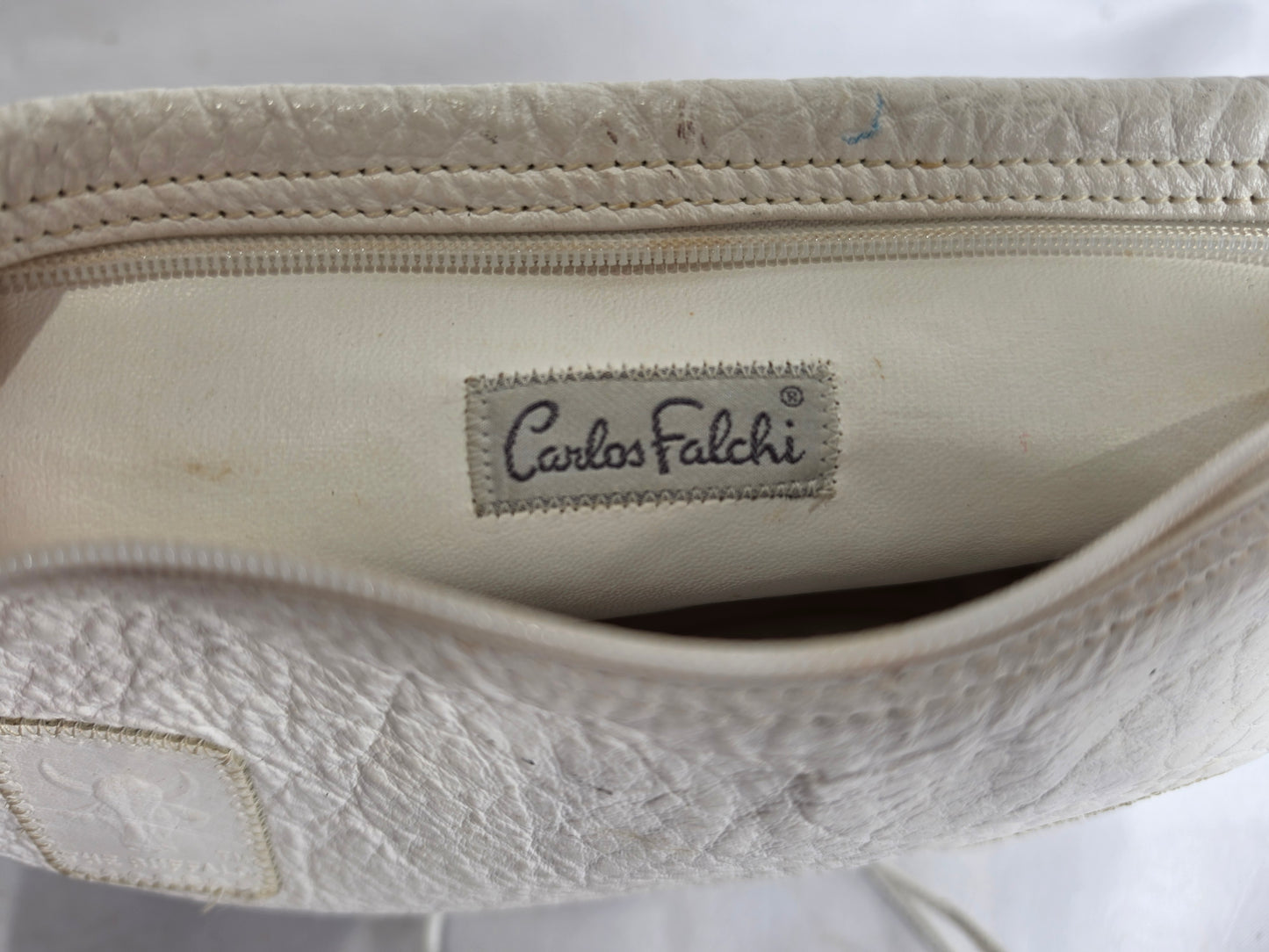Vintage Carlos Falchi white leather Buffalo shoulder bag CSHW