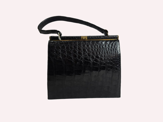 vintage 1950's Bellestone black alligator shoulder bag CSHW