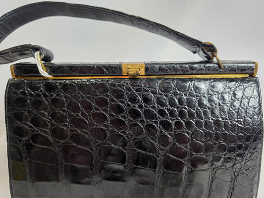 vintage 1950's Bellestone black alligator shoulder bag CSHW