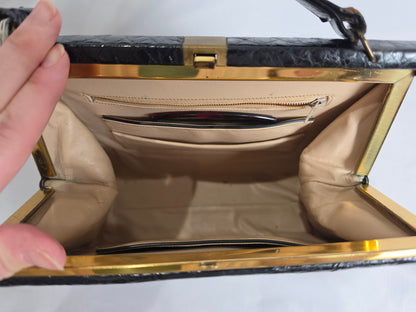 vintage 1950's Bellestone black alligator shoulder bag CSHW