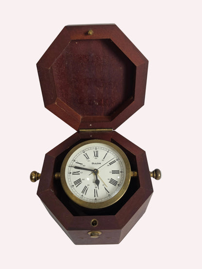 vintage Bulova Maritime nautical gimbal Mid-Century clock (walnut) CSHW
