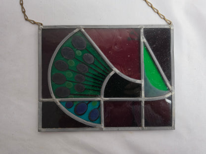 1960s Vtg. Tiffany- styled stained-glass panel featuring a peacock CSHW