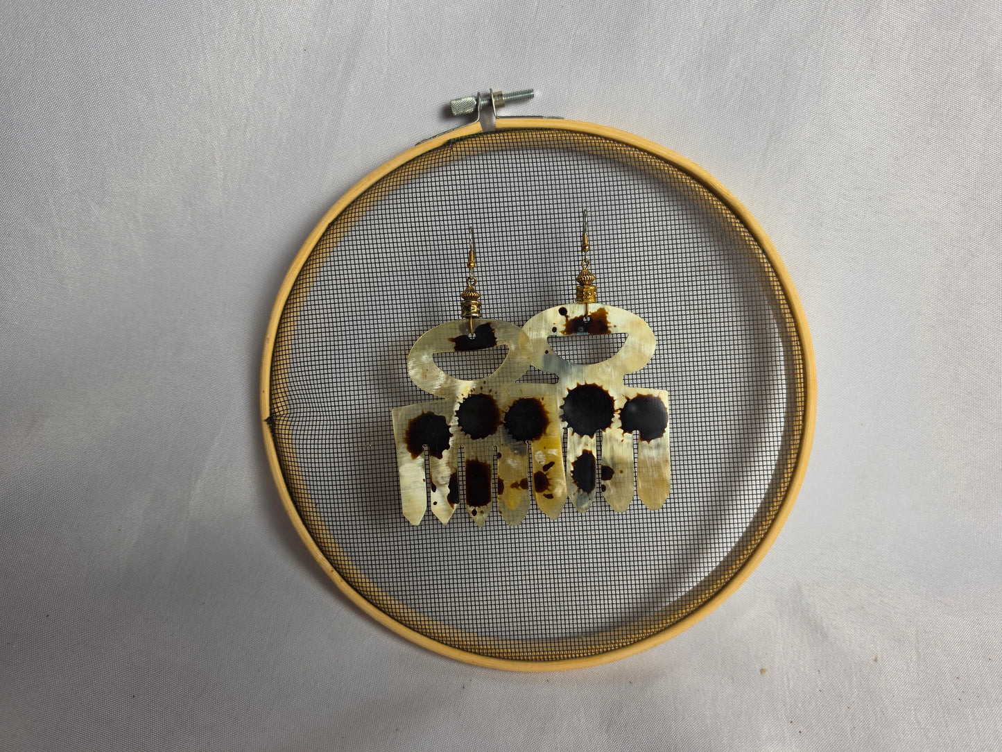 African buffalo horn with black speckles earrings CSHW