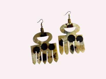 African buffalo horn with black speckles earrings CSHW