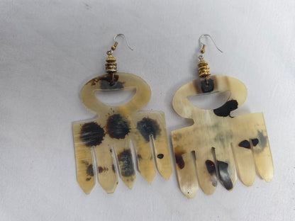 African buffalo horn with black speckles earrings CSHW