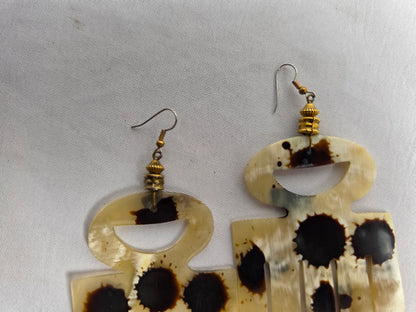 African buffalo horn with black speckles earrings CSHW