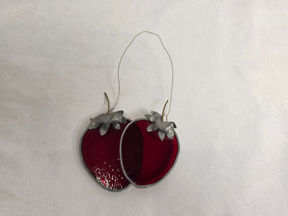 1960s Vintage Tiffany- Styled Stained-Glass Panel Featuring A Strawberry CSHW