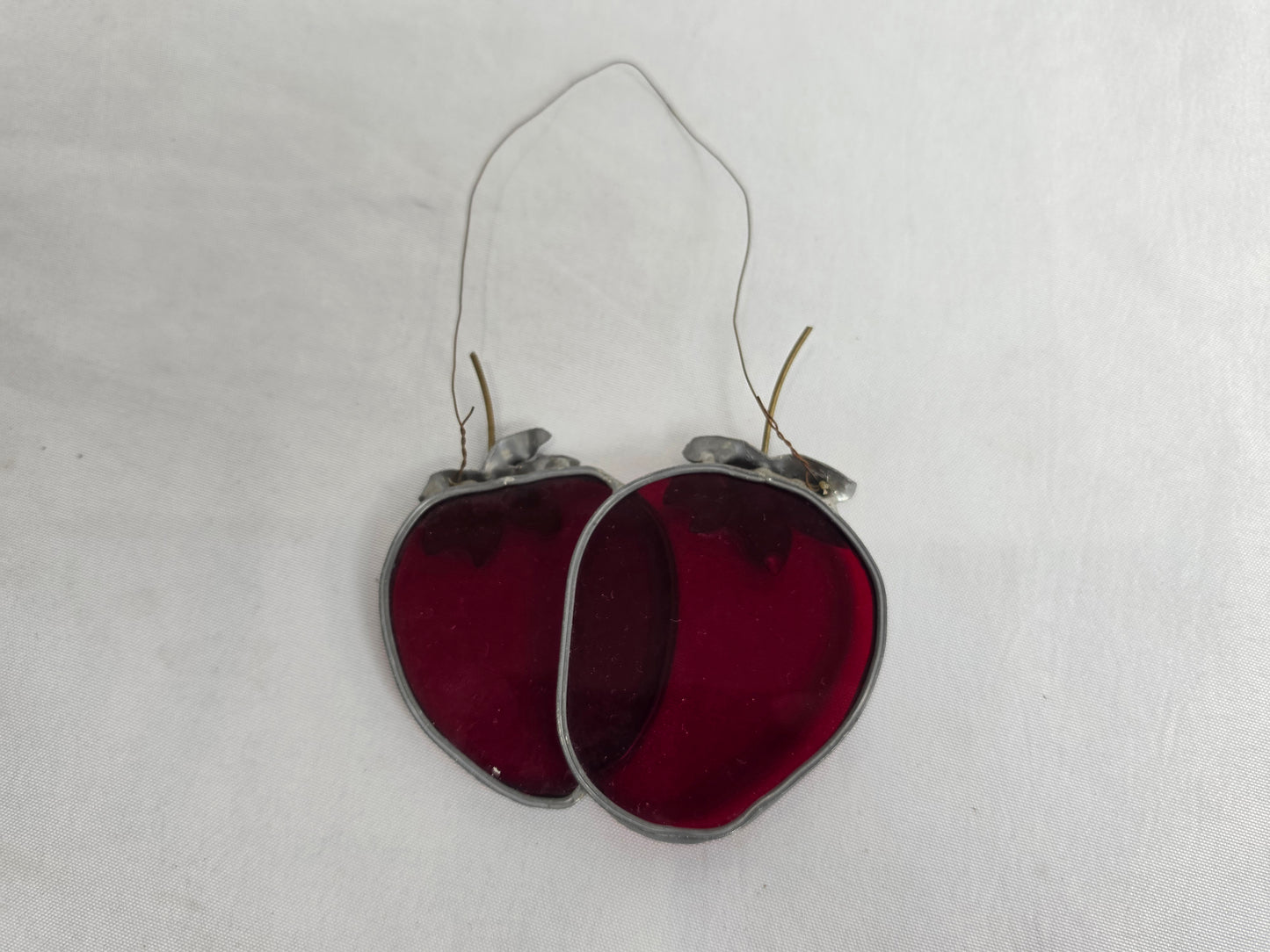 1960s Vintage Tiffany- Styled Stained-Glass Panel Featuring A Strawberry CSHW