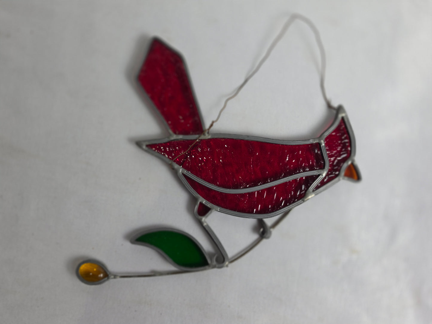1960s Vintage Tiffany- Styled Stained-Glass Panel Featuring A Cardinal CSHW
