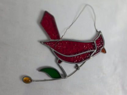 1960s Vintage Tiffany- Styled Stained-Glass Panel Featuring A Cardinal CSHW
