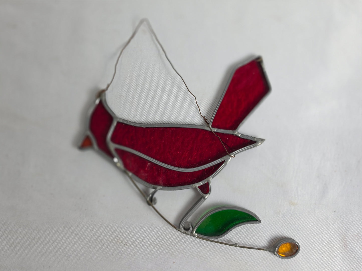 1960s Vintage Tiffany- Styled Stained-Glass Panel Featuring A Cardinal CSHW