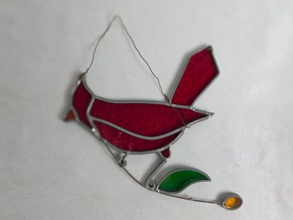 1960s Vintage Tiffany- Styled Stained-Glass Panel Featuring A Cardinal CSHW