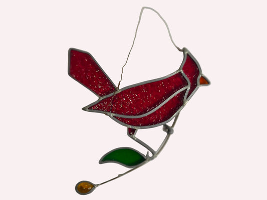 1960s Vintage Tiffany- Styled Stained-Glass Panel Featuring A Cardinal CSHW