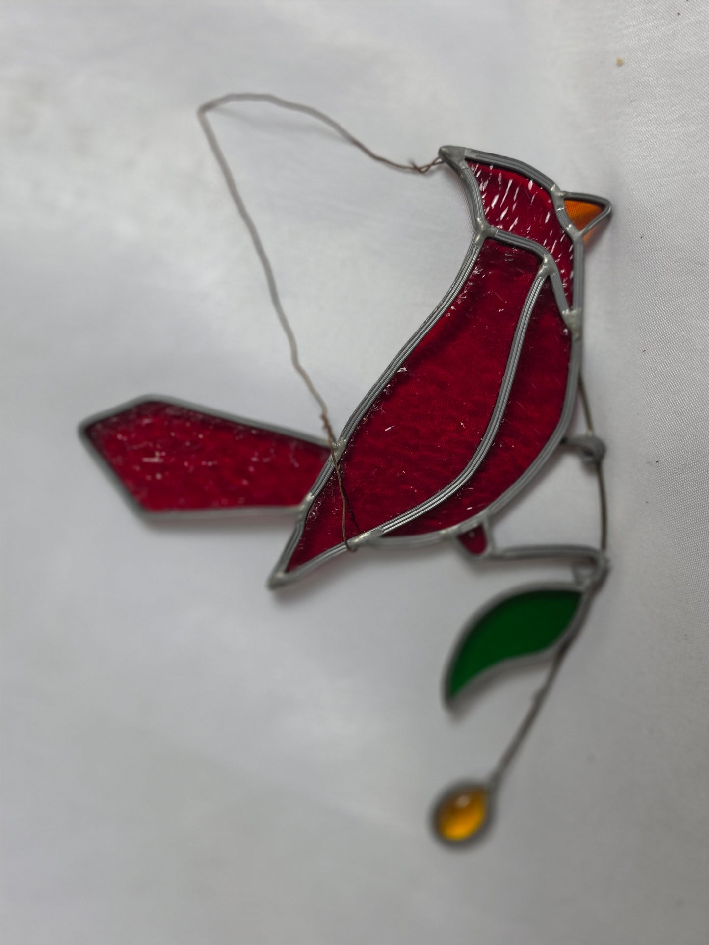 1960s Vintage Tiffany- Styled Stained-Glass Panel Featuring A Cardinal CSHW