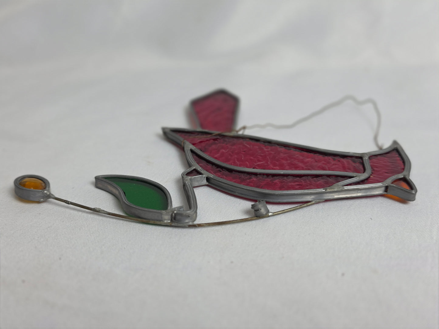 1960s Vintage Tiffany- Styled Stained-Glass Panel Featuring A Cardinal CSHW